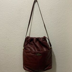 Etienne Aigner Burgundy Drawstring Bucket Bag